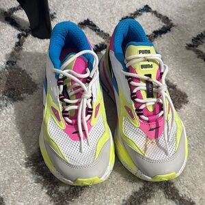 Puma Kids Neon Yellow Pink Blue Mesh Sneakers